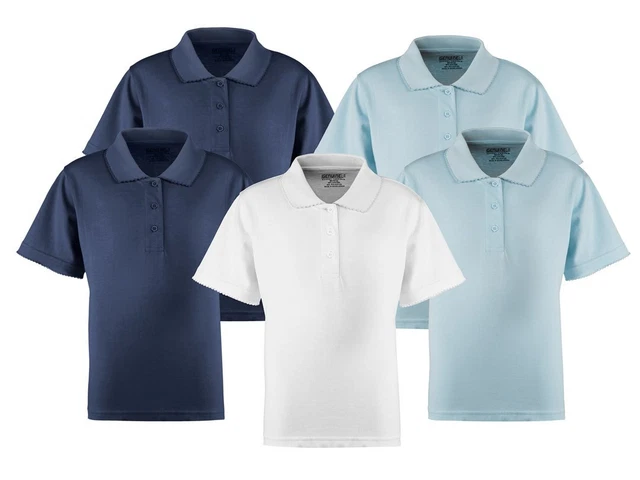 Genuine School Uniforms Girl's Short Sleeve Polo Shirts, Assorted, 4, Pack of