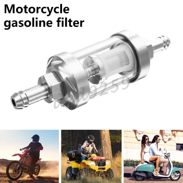 Universal Waschbar Motorrad ATV 8mm Chrom Glas Kraftstoff Filter Benzin Diesel 2