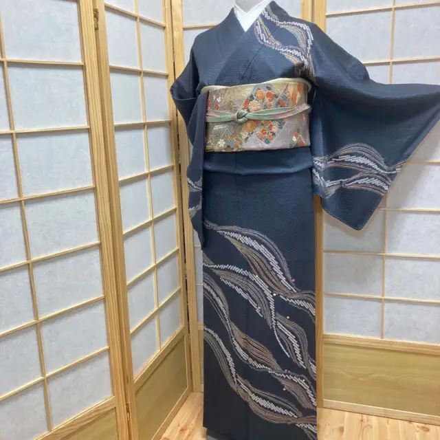 8891# Japanese kimono Vintage Pure Silk Robe Embroidery Kimono only sold 163cm