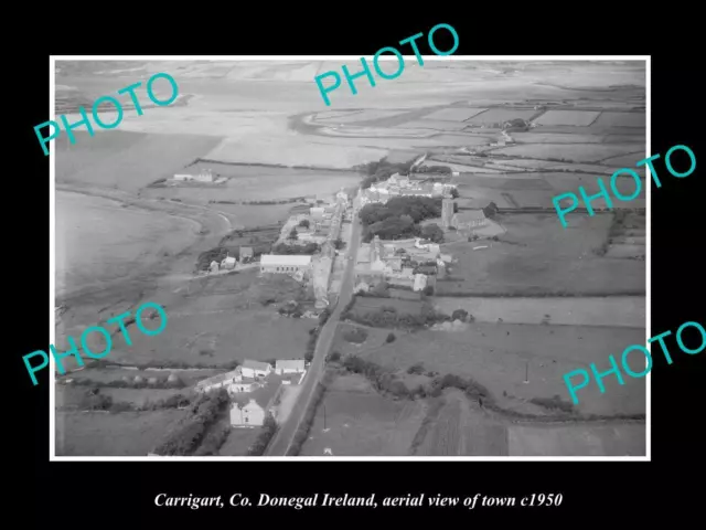 OLD POSTCARD SIZE PHOTO CARRIGART Co DONEGAL IRELAND, AERIAL VIEW OF TOWN c1950