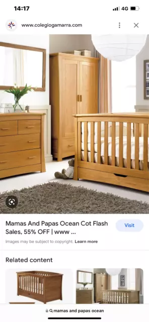 Mamas And Papas Ocean Furniture   Solid Golden Oak - Wardrobe,  Drawers, Cot