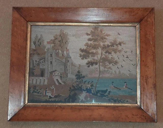 Early Victorian Berlin Woolwork Tower of London with Dogs, Figures C 1843