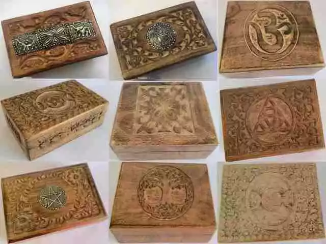 Hand Carved Wooden Box Jewellery Trinket Memory Storage Treasure Chest Gift