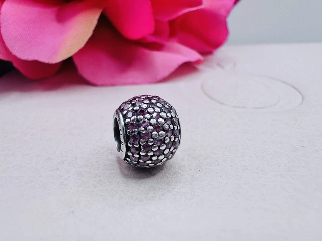 GENUINE PANDORA PAVE Lights light pale Pink CZ Ball Silver Charm