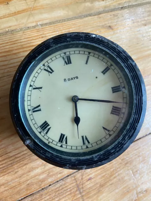 Vintage 8-Day Car Clock Ribbed Bezel Bevel Glass Working, Possibly JAEGER