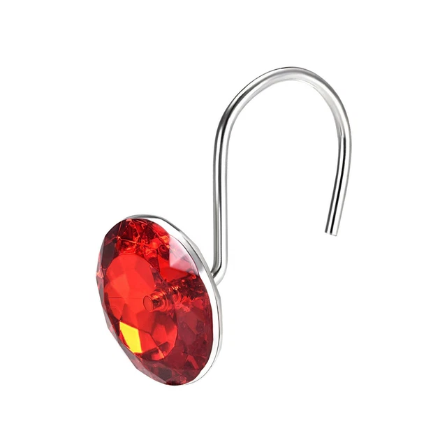 Shower Curtain Hooks Home Bathroom Decor Curtain Rod Hangers Rings Red 12Pcs