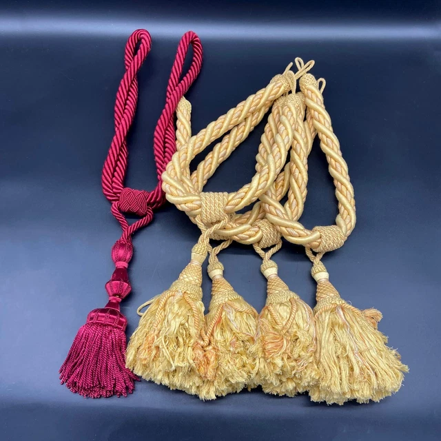 Lot of 5 Vintage Antique textile Curtain Tassel tassels 30" velvet spiral -e