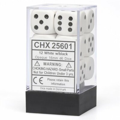 16mm d6 Dadi Blocco 6 Laterale Chessex Chessex Opaco Nero Con Bianco 12 Dadi Set 