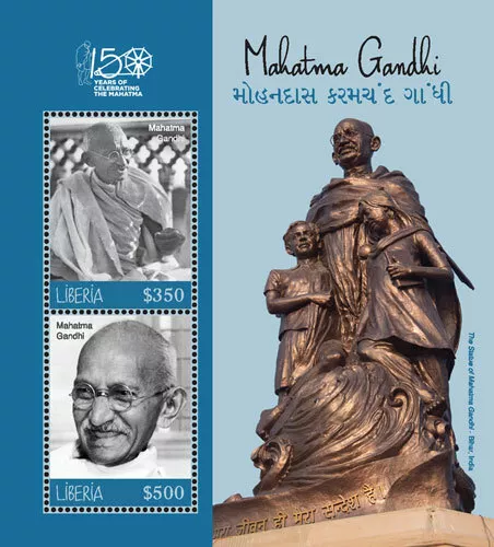 Liberia 2018 - Mahatma Gandhi, 150 Years - Sheet of 2 stamps - Scott #3299 - MNH