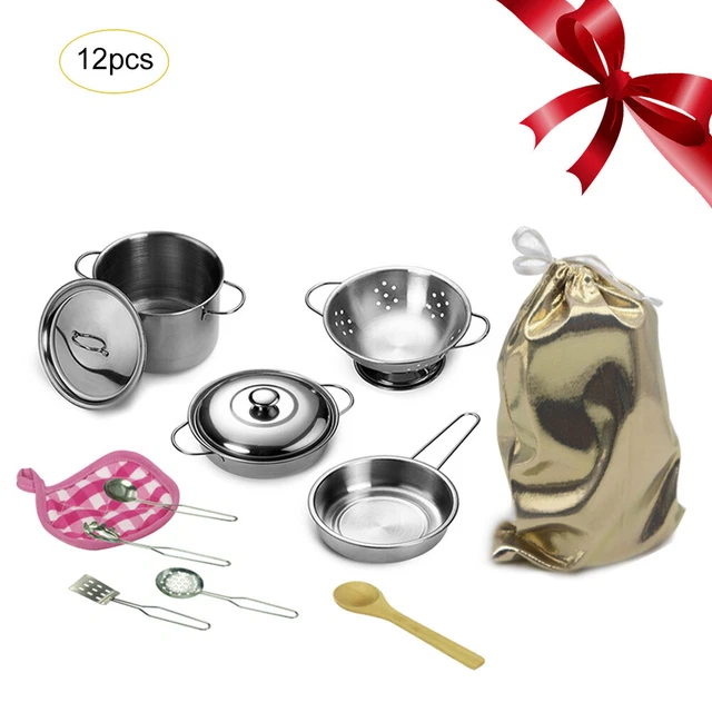 Play Kitchen Accessories Mini Stainless Steel Play Pots And Pans Toys for Kids