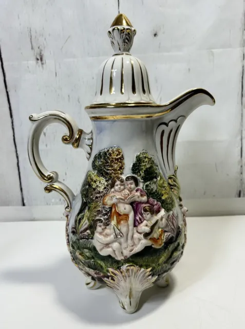 Vintage Keramos Capodimonte Italy Porcelain Tea / Coffee Pot Kettle