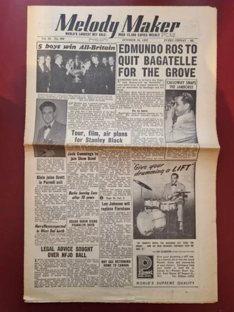 Melody Maker - October 18th 1952 - Music Newspaper Magazine Paper #B14670