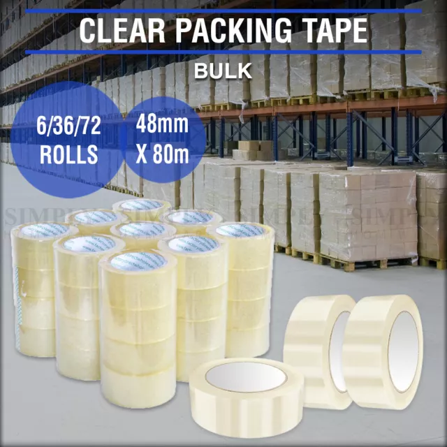 Clear Packing Tape Packaging Sticky Bulk Rolls Adhesive Shipping Box 48mm x 80m