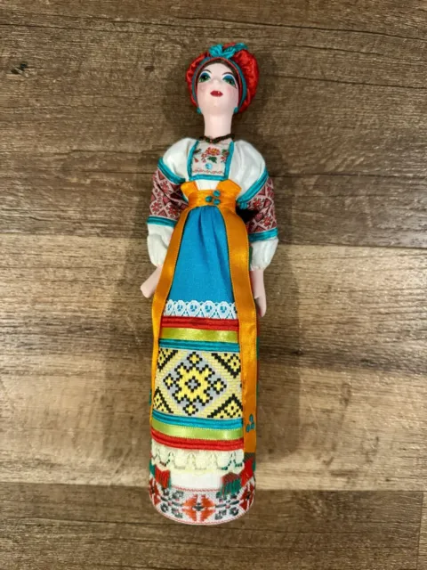 Vintage Russian Porcelain Cone Doll 11” Handmade Folk Art Doll Painted Face