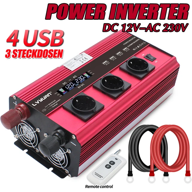 3000W 6000W Spannungswandler 12V auf 230V Wechselrichter 4USB 3AC Fernsteuerung