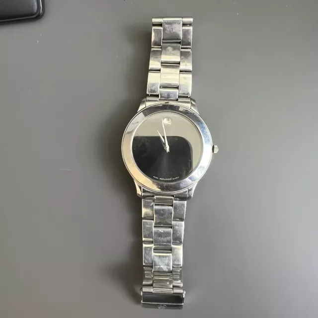 Vintage Movado Women's Silver Stainless Watch Black Museum Dial