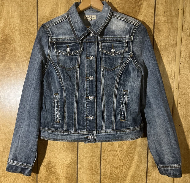 EARL JEAN Women's Trucker Denim Jean Jacket Size Medium Stone Wash Bling