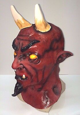 Evil Demon Red Devil Mask Halloween Hellfire Club Fancy Dress Costume Short Horn