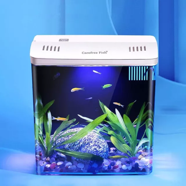 Carefree Fish 1.2Gallon White Tiny Fish Tank Office USB Small Betta Aquarium LED