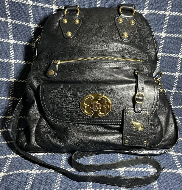 EMMA FOX Lily Fold Over Black Supple Leather Shoulder Purse Handbag Satchel