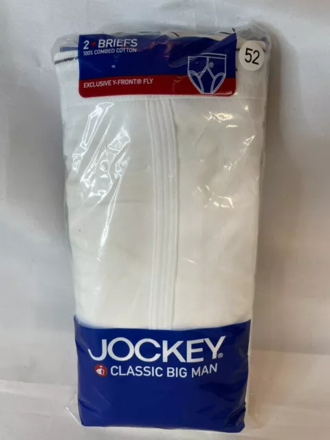 Jockey Classics Big Man Briefs 2 Pack Size 52 White Full Rise 100% Cotton New