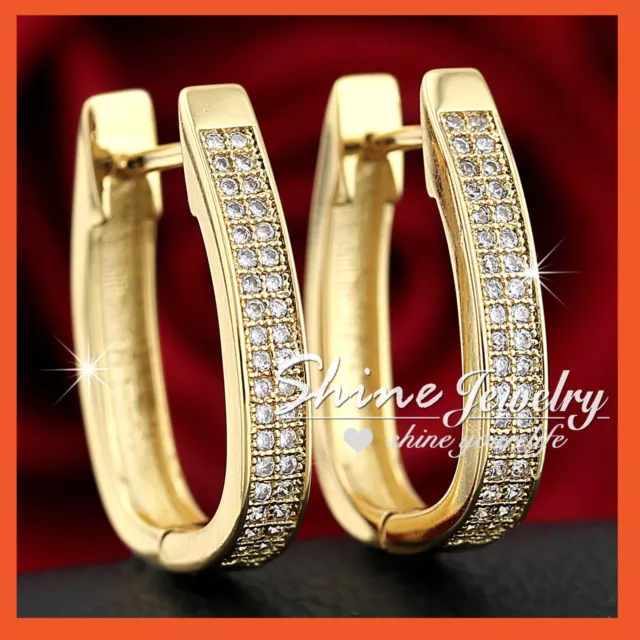 9K 9CT GOLD GF Channel Petite Pave Lab Diamonds Womens Solid Hoop Earrings GIFT