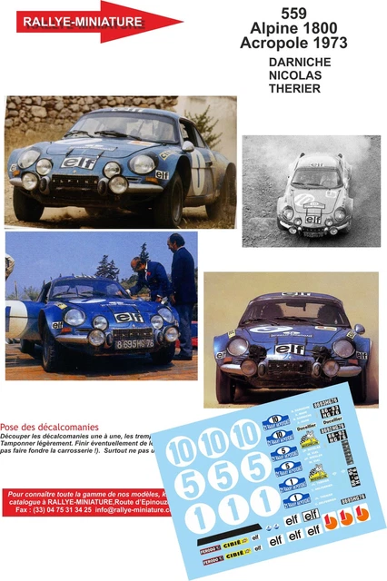 DECALS 1/16 REF 2565 ALPINE RENAULT A110 THERIER RALLYE DU