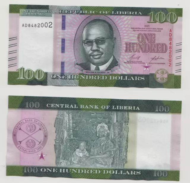 LIBERIA  New L$ 100 Dollars ( 2021  )Series Banknote - Pick NEW UNC