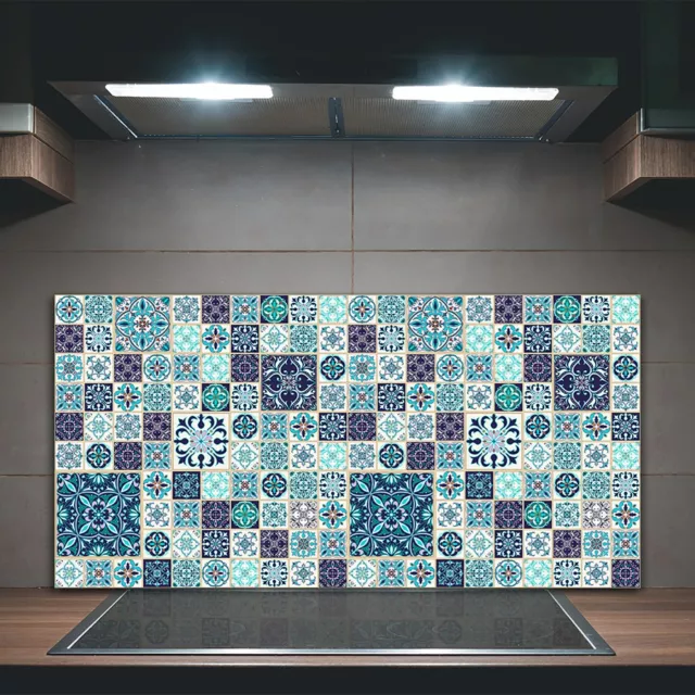 Kitchen Splashback Toughened Glass 100x50 Beautiful patchwork blue and grey