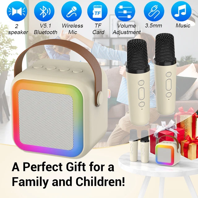 Portable LED Karaoke Machine + 2 Wireless Microphone Mini Bluetooth Speaker Gift