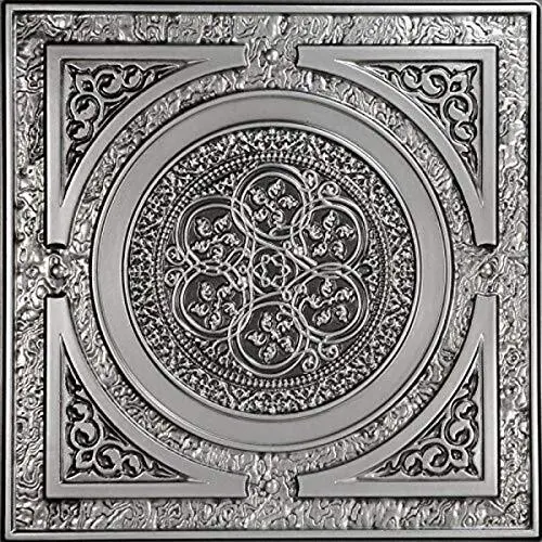 Steampunk-Faux Tin Ceiling Tile - Antique Silver 25-Pack