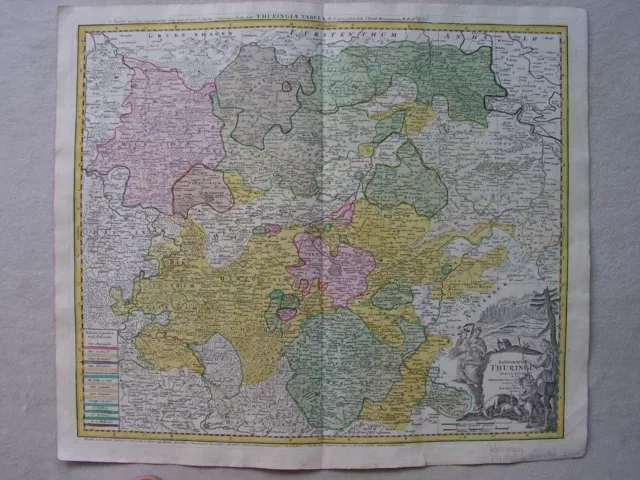 Thüringen  kolorierte   Kupferstichkarte  Homann 1740