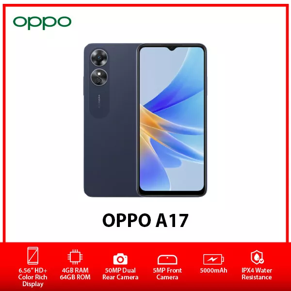 (New&Unlocked) OPPO A17 BLACK 4+64GB GLOBAL Ver. Dual SIM Android Cell Phone