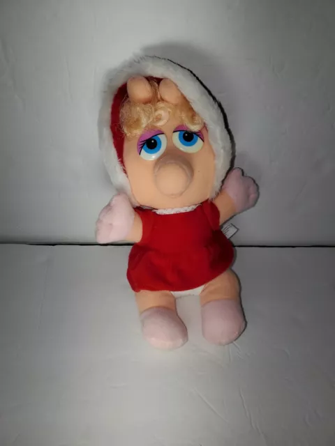 Vintage 1987 Muppets Henson Baby Miss Piggy Stuffed Christmas Red Plush