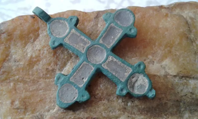 ANTIQUE VIKING-AGE c.11-12th CENTURY KYIV-TYPE "BUDDED" CROSS with ENAMEL INLAYS