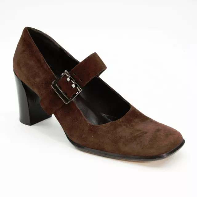 Via Spiga Ladies Size 6.5 M Mary Jane pump heel Brown Leather Suede Buckle Italy