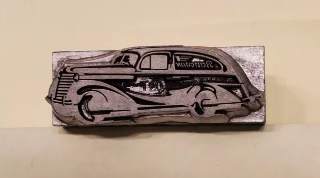 Vintage Metal Letterpress Print Block AUTOMOBILE RETRO CAR ART DECO L