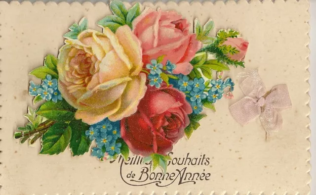 Carte Postale Decoupis Fantaisie Meilleurs Souhaits De Bonne Annee Fleurs Roses