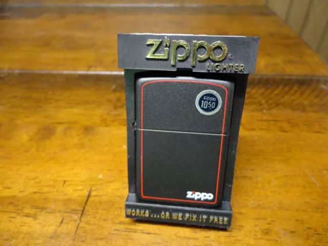 Black Matte With Zippo Logo Red Border Zippo Lighter Mint In Box 1990