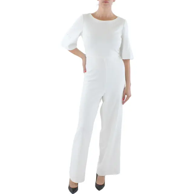 DKNY Womens Ivory Eyelet Belted Panel Jumpsuit 10 BHFO 6057