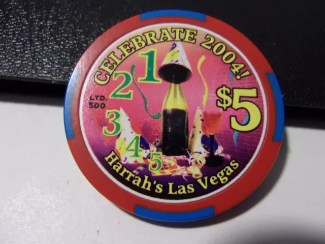 HARRAH'S HOTEL CASINO $5 hotel casino gaming poker chip (LTD 500) Las Vegas, NV