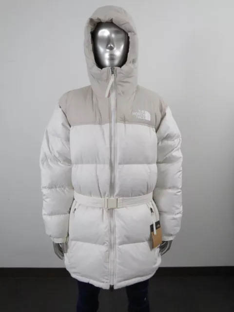 NWT Womens The North Face Nuptse Belt Mid 700-Down Insulated Hooded Jacket White