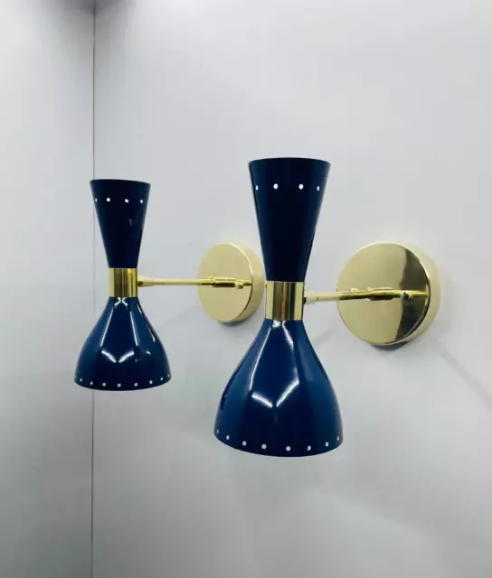 Milieu du siècle 1950's Laiton Italien Diabolo Wall Sconce Luminaire 2...