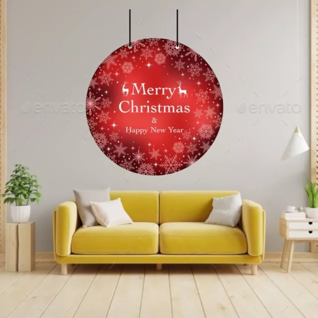 Merry Christmas Happy New Year Printed Wall Door Hanging Christmas Decor Red 3