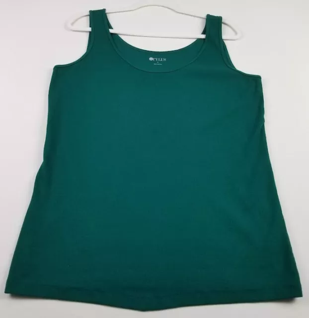 Stylus Tank Top Womens 1X Green Sleeveless Scoopneck Stretch Ribbed Casual Layer