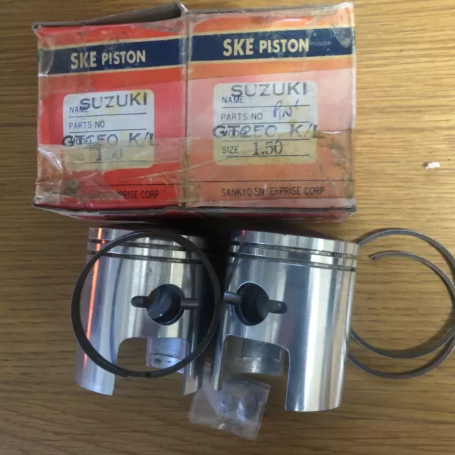 Suzuki GT250 K/L & T250 Piston Kits 16mm Pin +1.5mm NOS SKE Parts