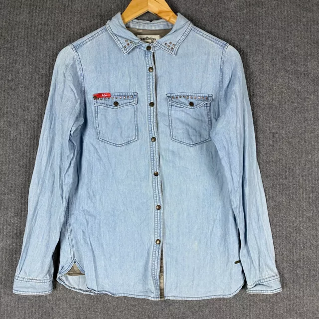 Lee Cooper Button Up Shirt Girls 14 Blue Denim Snap Studded Collar Youth Kids