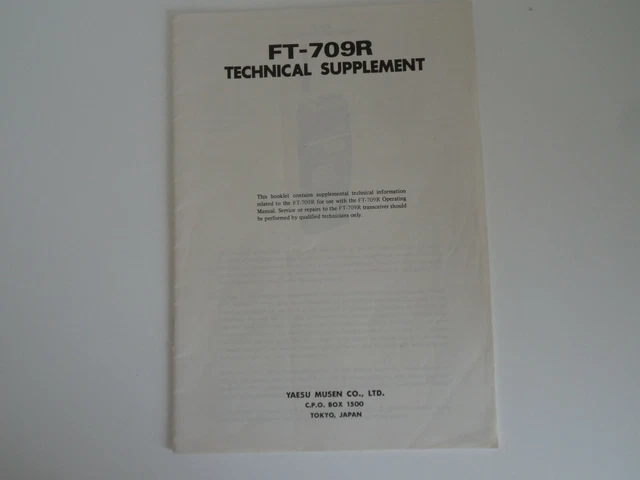 YAESU FT-709R (SOLO Supplemento Tecnico Originale).......Radio_Trader ...