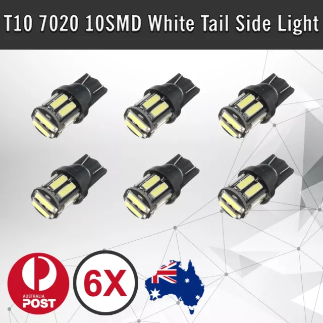 6x White T10 7020 SMD 10 LED W5W Wedge Tail Side Car Lights Turn Parker Bulb 12V