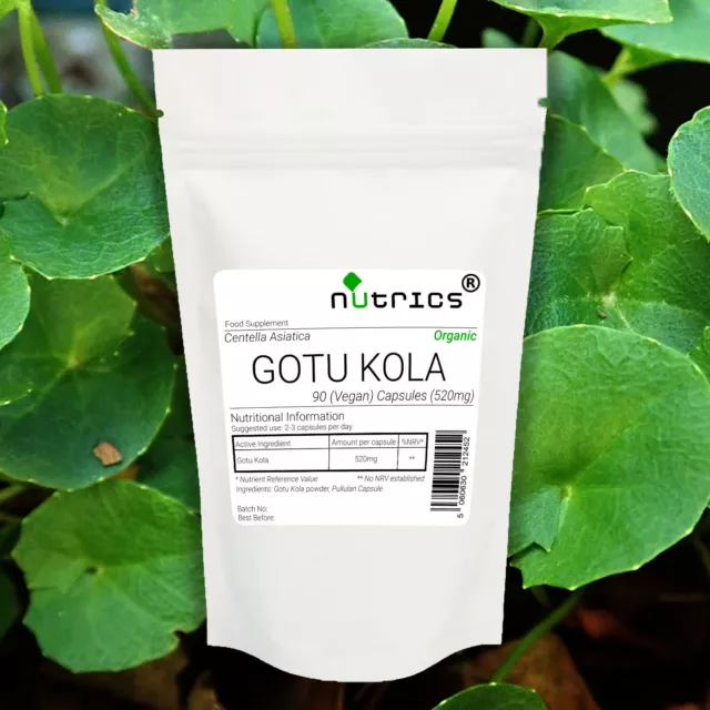 Nutrics® Organic GOTU KOLA 520mg x 90 Vegan Capsules 100% Pure & Natural